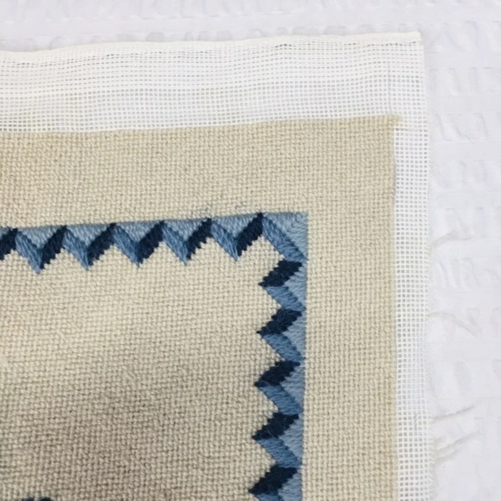 Handmade Needlepoint Pillow‎ Cover Blue Ivory Barn Star Grandmacore Cottagecore